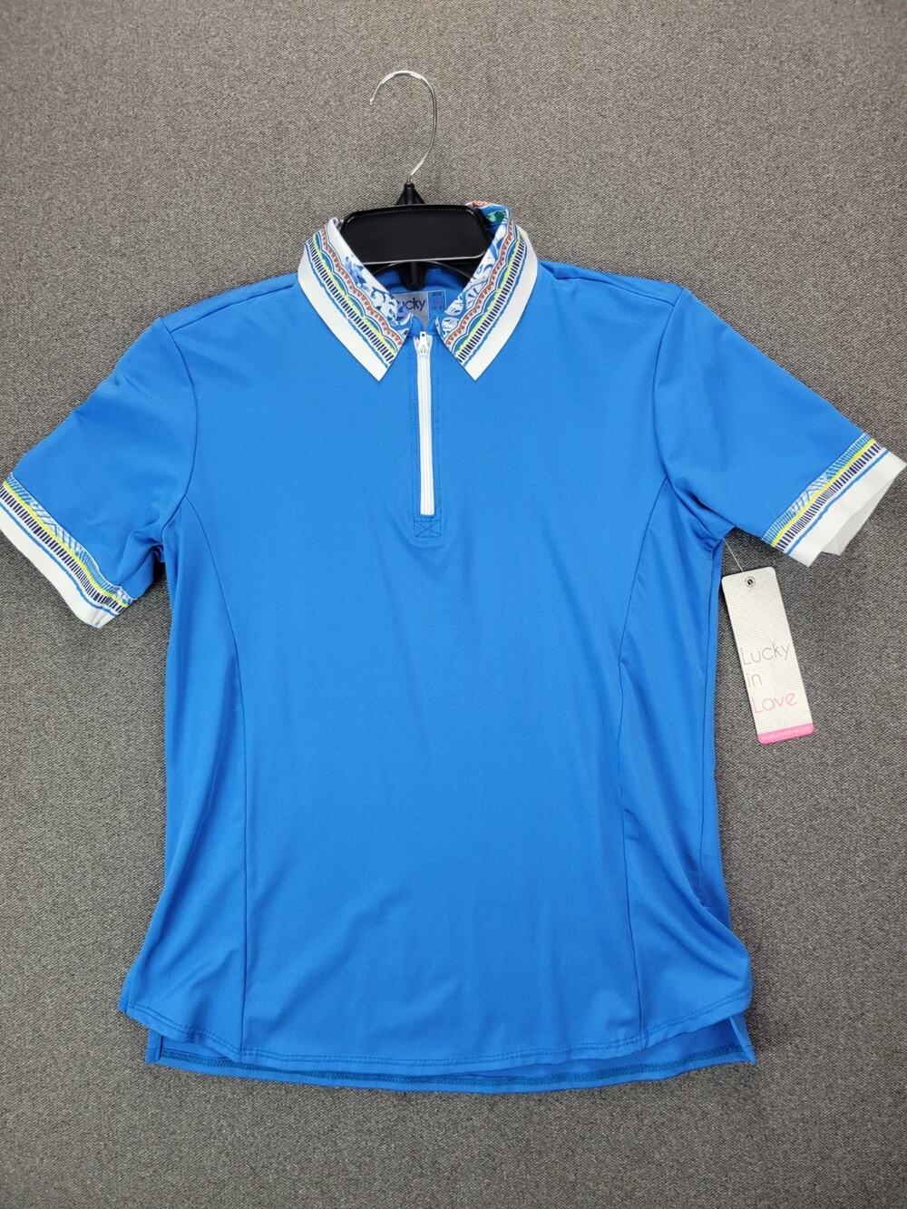 Lucky In Love Collars Shirt Womens XS Blue Vaportex Quick Dry Golf Tennis